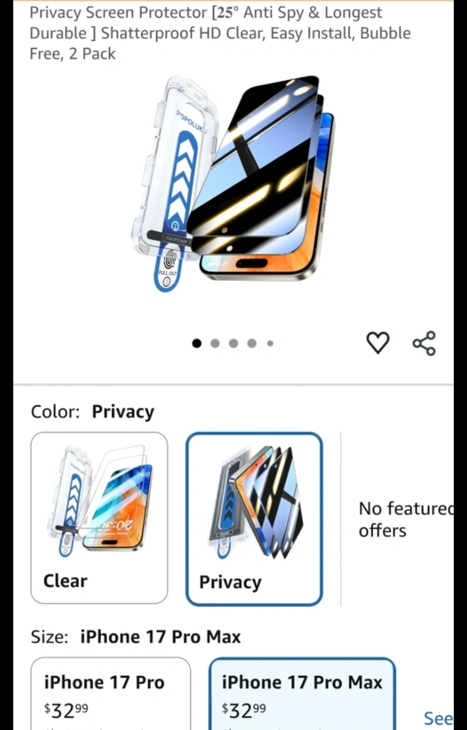Privacy Screen Protector for iPhone 17 Pro Max 🏈