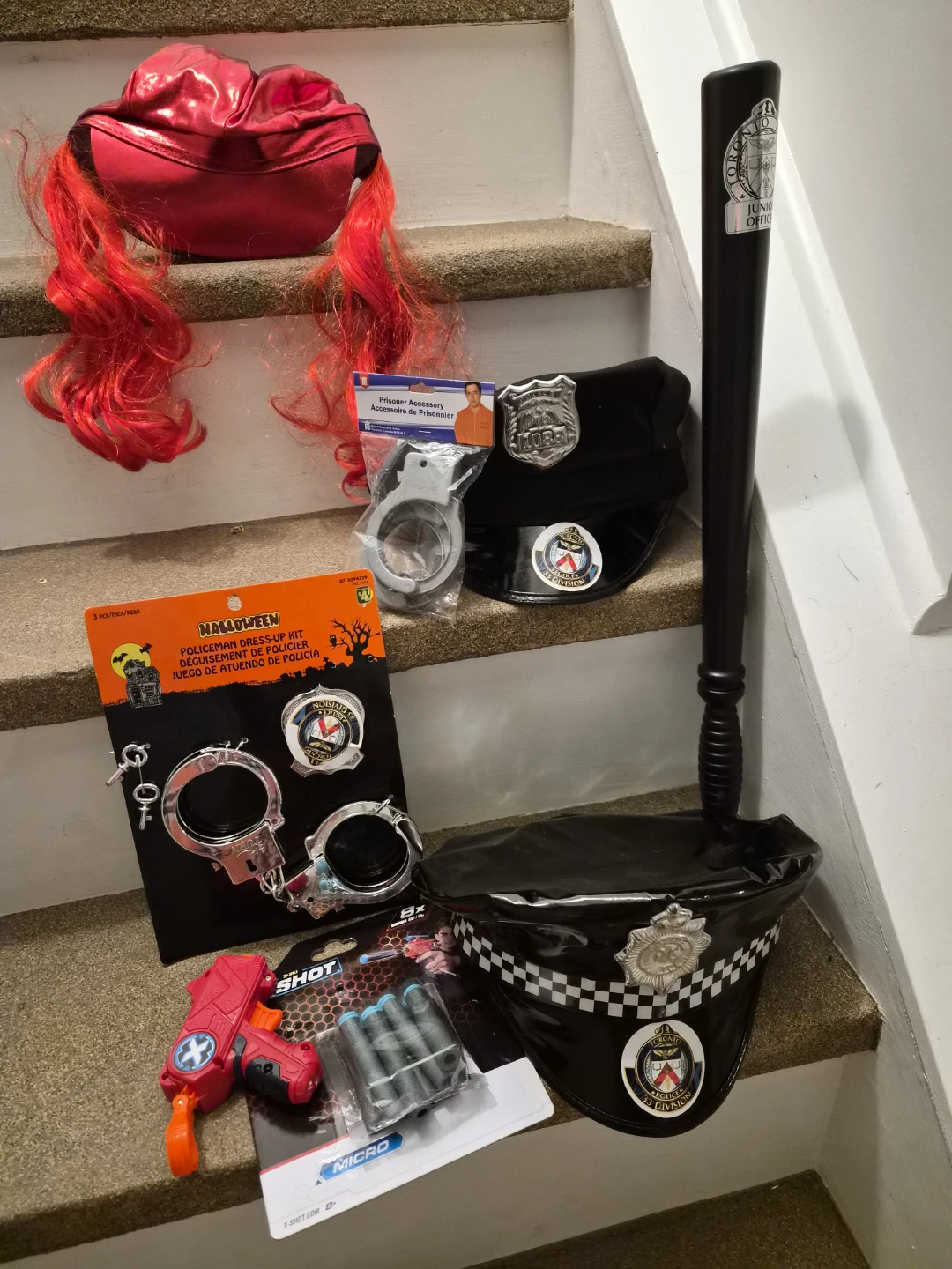 Police Costume Accessory Bundle & Red-Hair Cap...