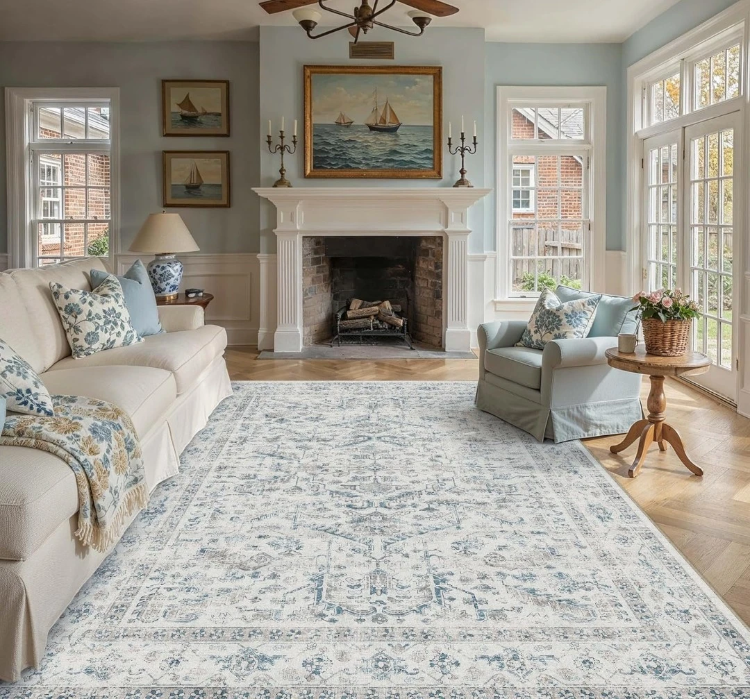 Vintage Style Blue Area Rug 9' x 12' - photo 2