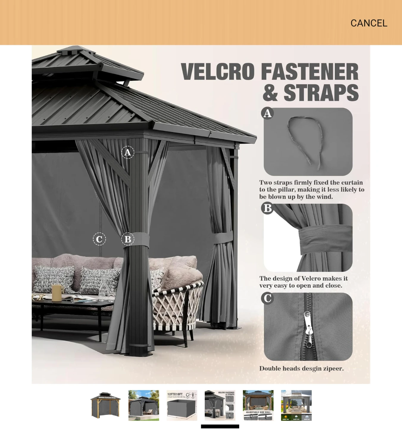 12ft x 10ft Gazebo Privacy Curtains - photo 4