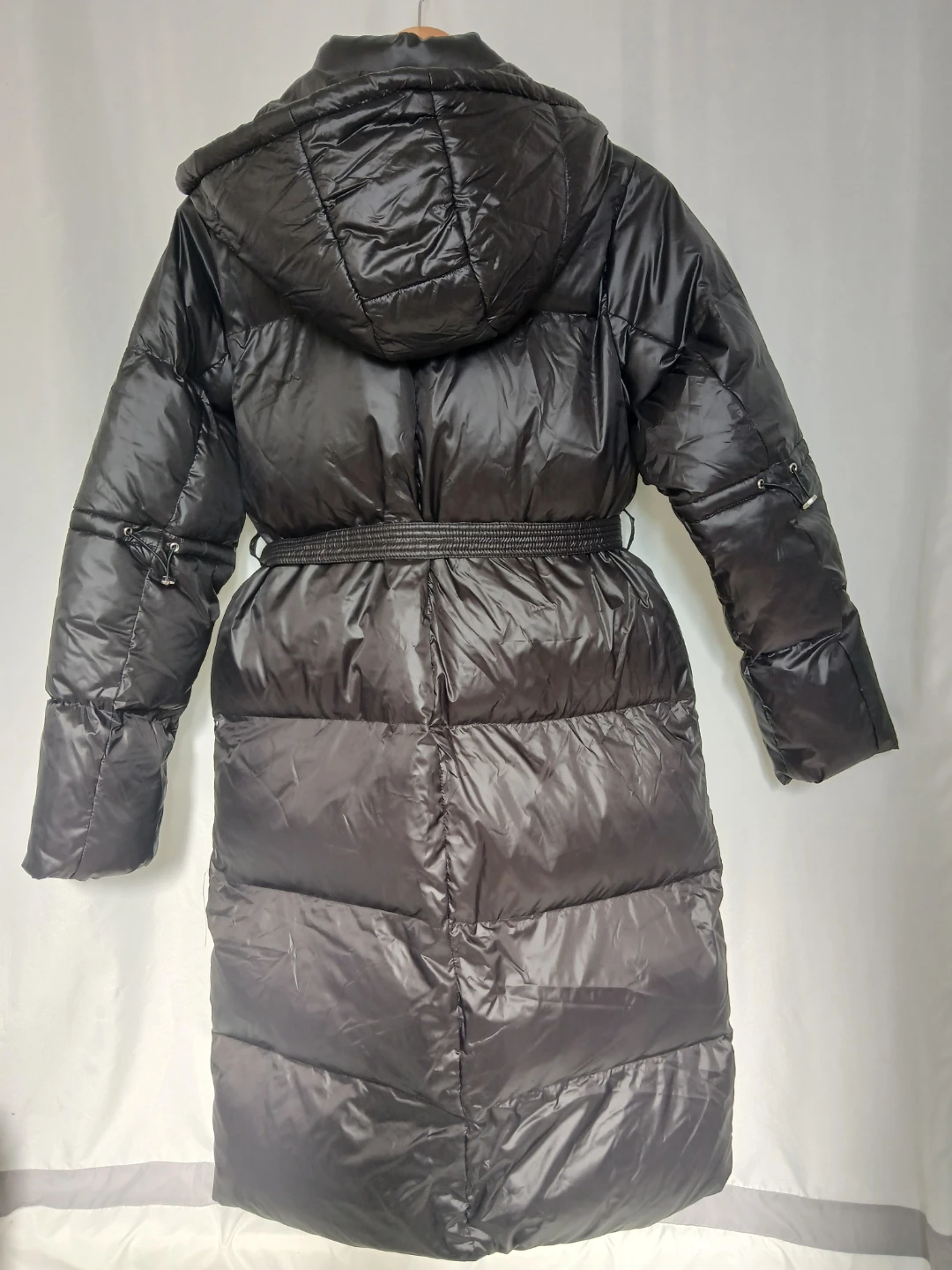 Black Long Puffer Coat with Belt (Medium) - photo 4