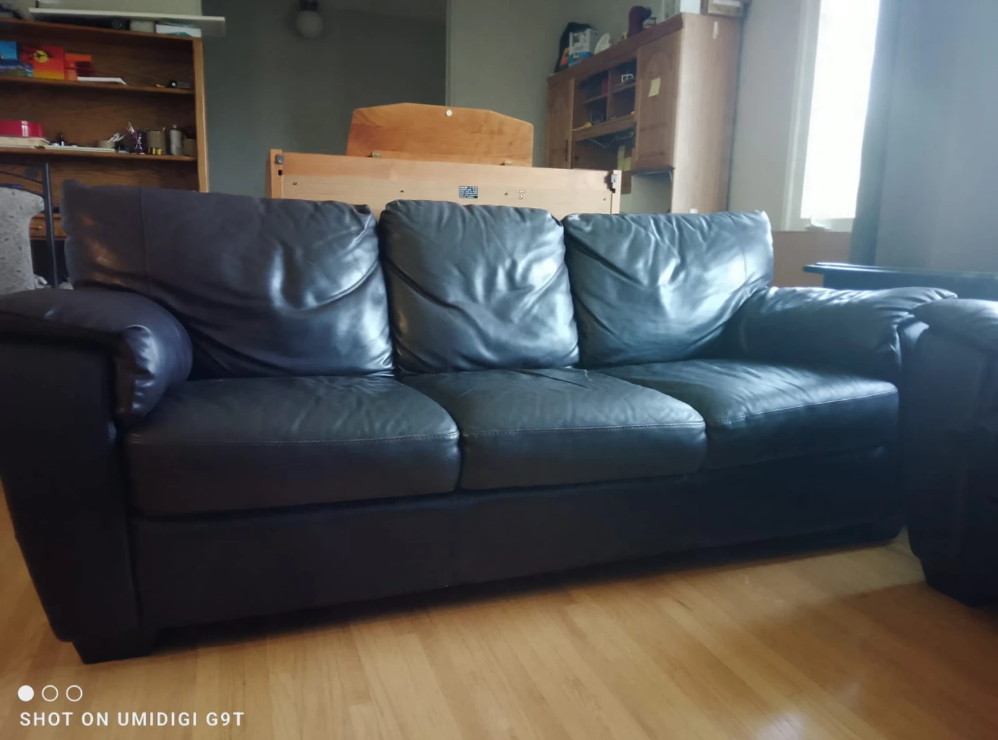 Set of 2 Black leather sofa