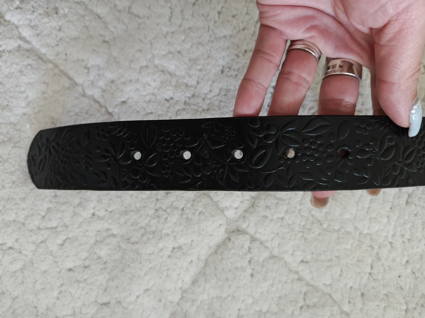 Black Genuine Leather Belt with Floral Embossing - photo 4