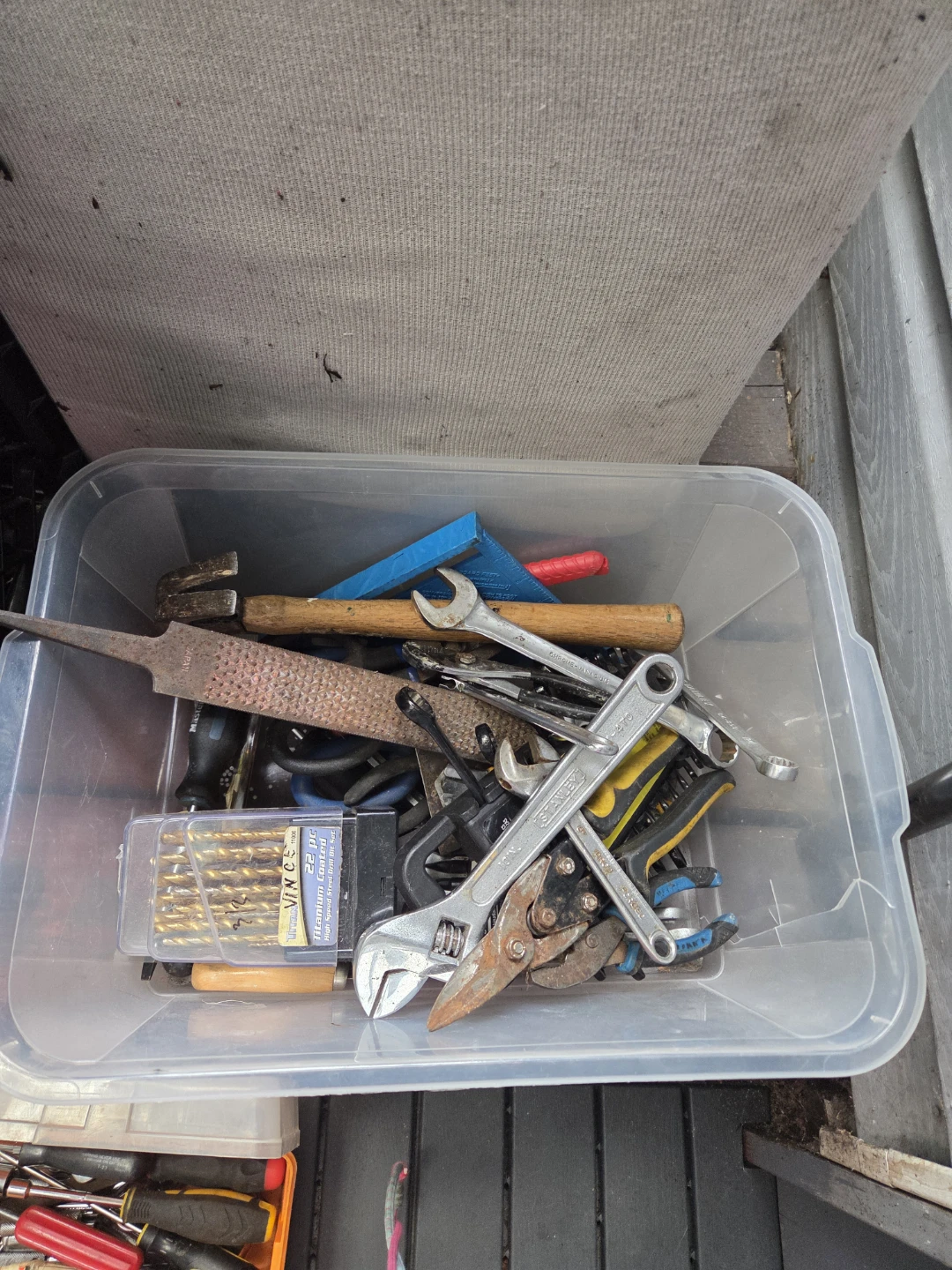 Assorted Tools in Toolbox and Bin