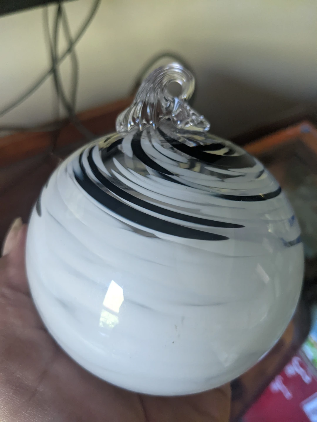 Hand-blown Glass Ornament White and Black