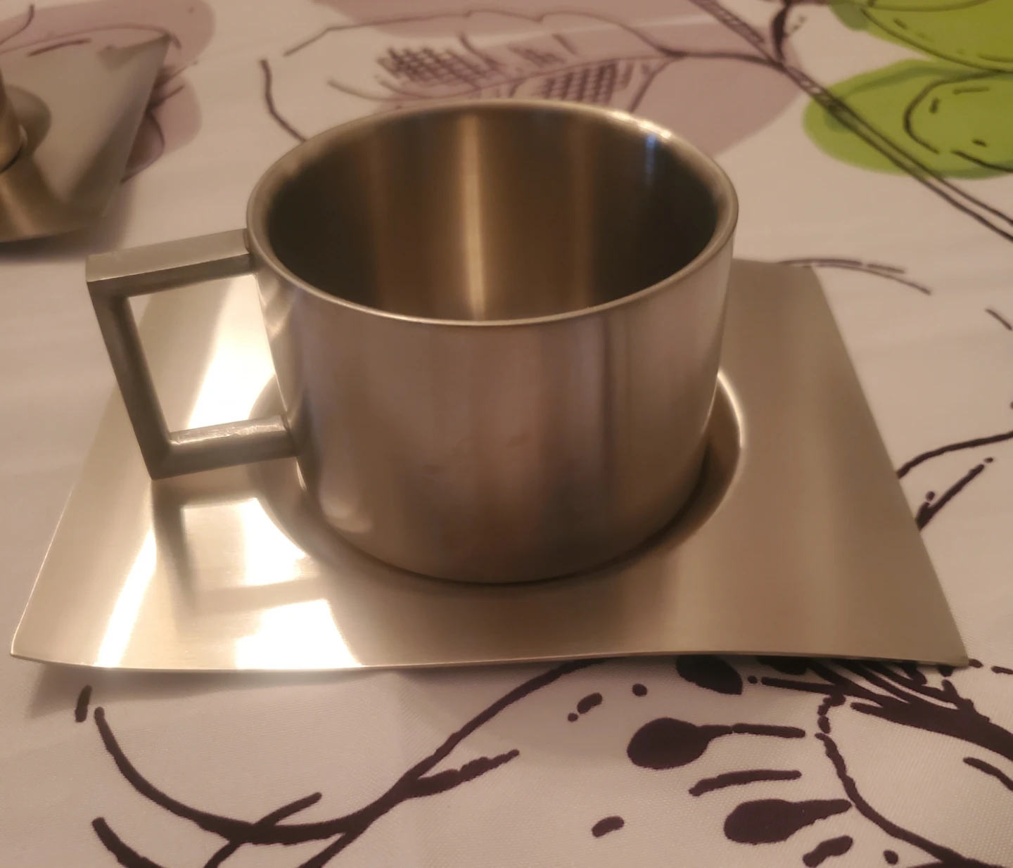 Set of Two Stainless Steel Mugs with Matching Saucers - photo 3