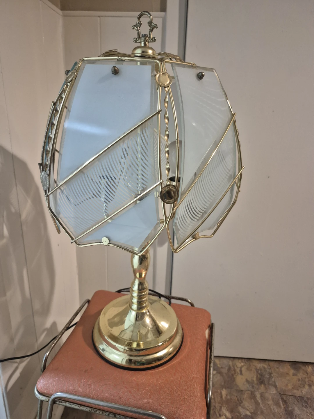 Vintage Brass and Frosted Glass Table Lamp