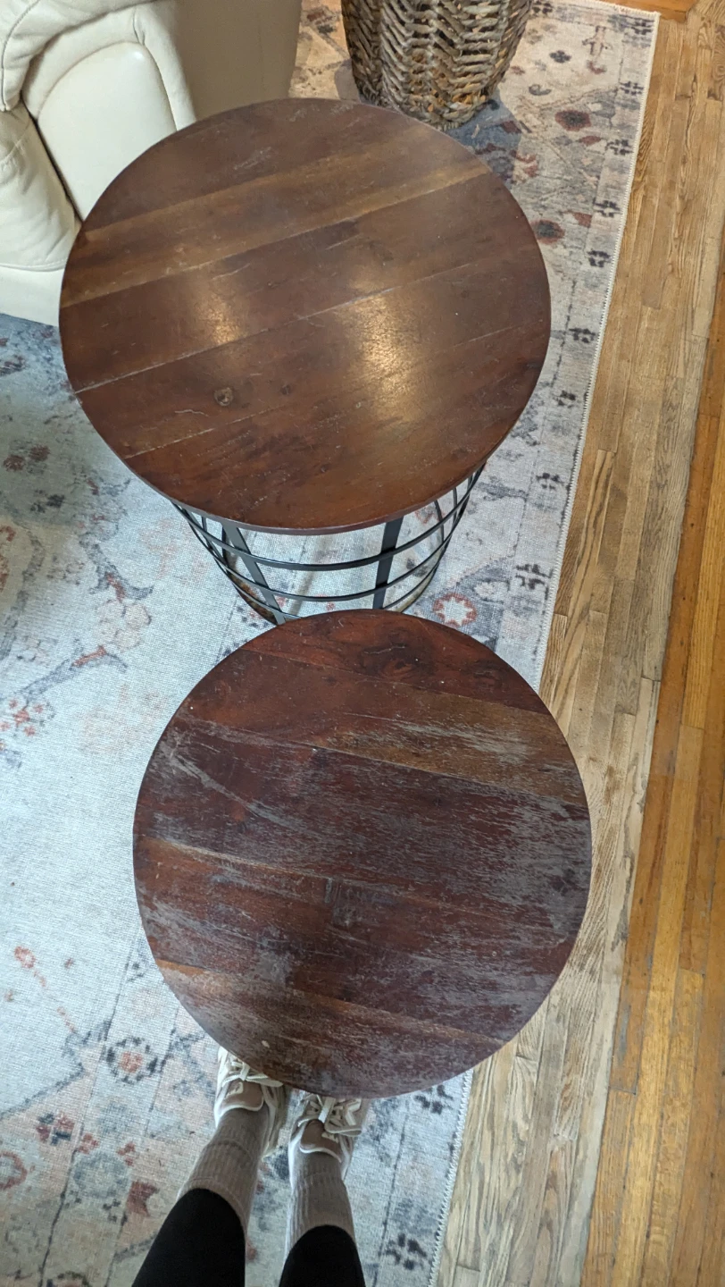 Set of Two Industrial Metal and Wood Side Tables - photo 2