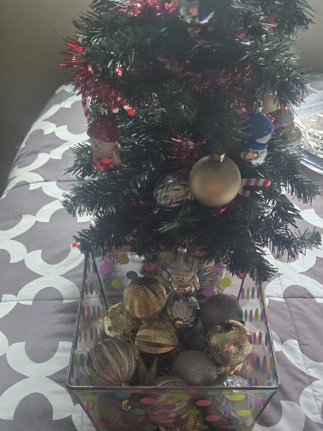 Small Artificial Christmas Tree with Ornaments