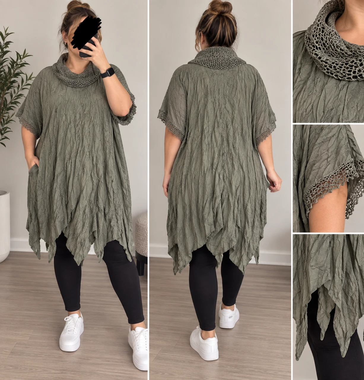 XL Olive green crinkle tunic