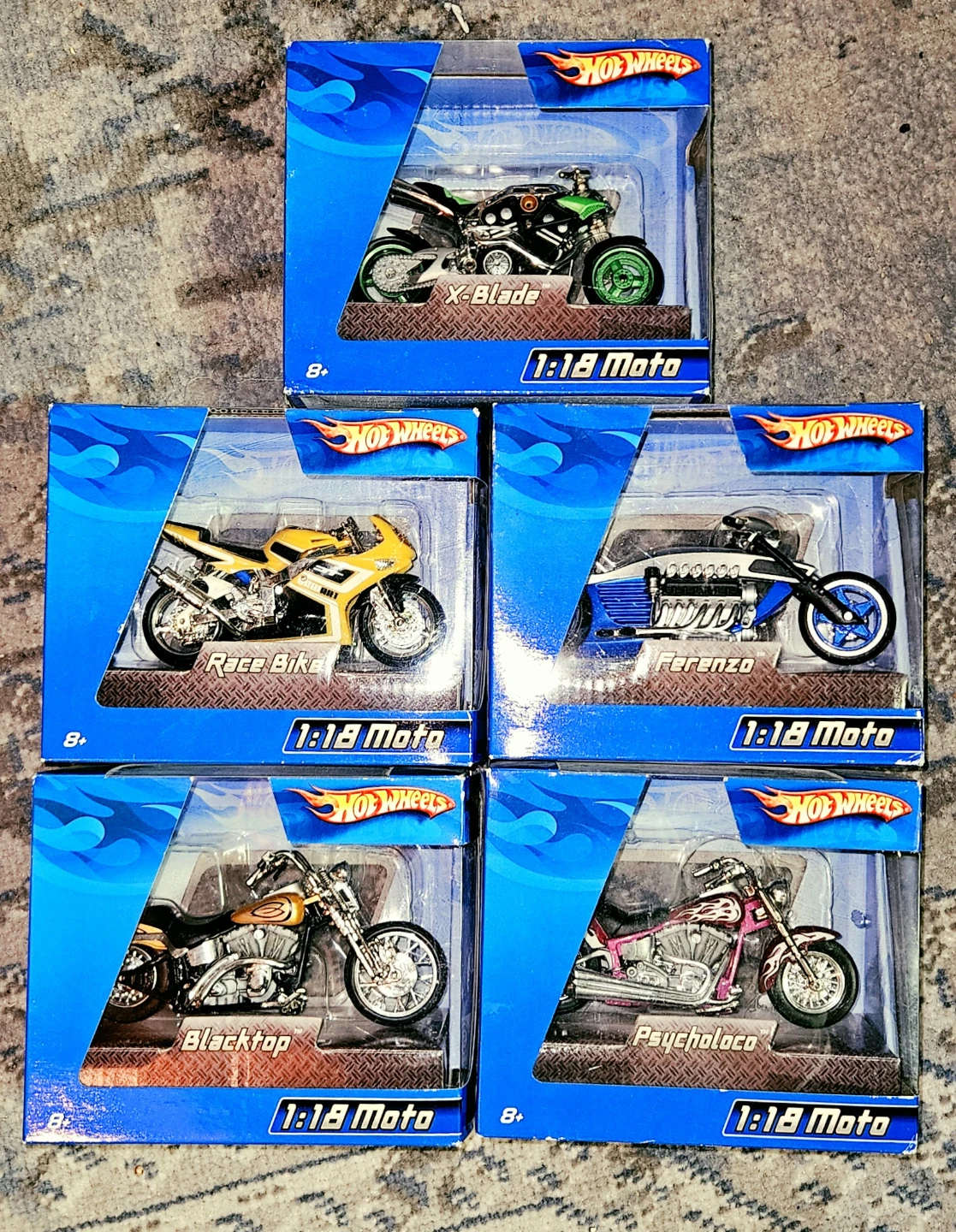 Set of 5 Hot Wheels 1:18 Scale Moto Model Motorcycles
