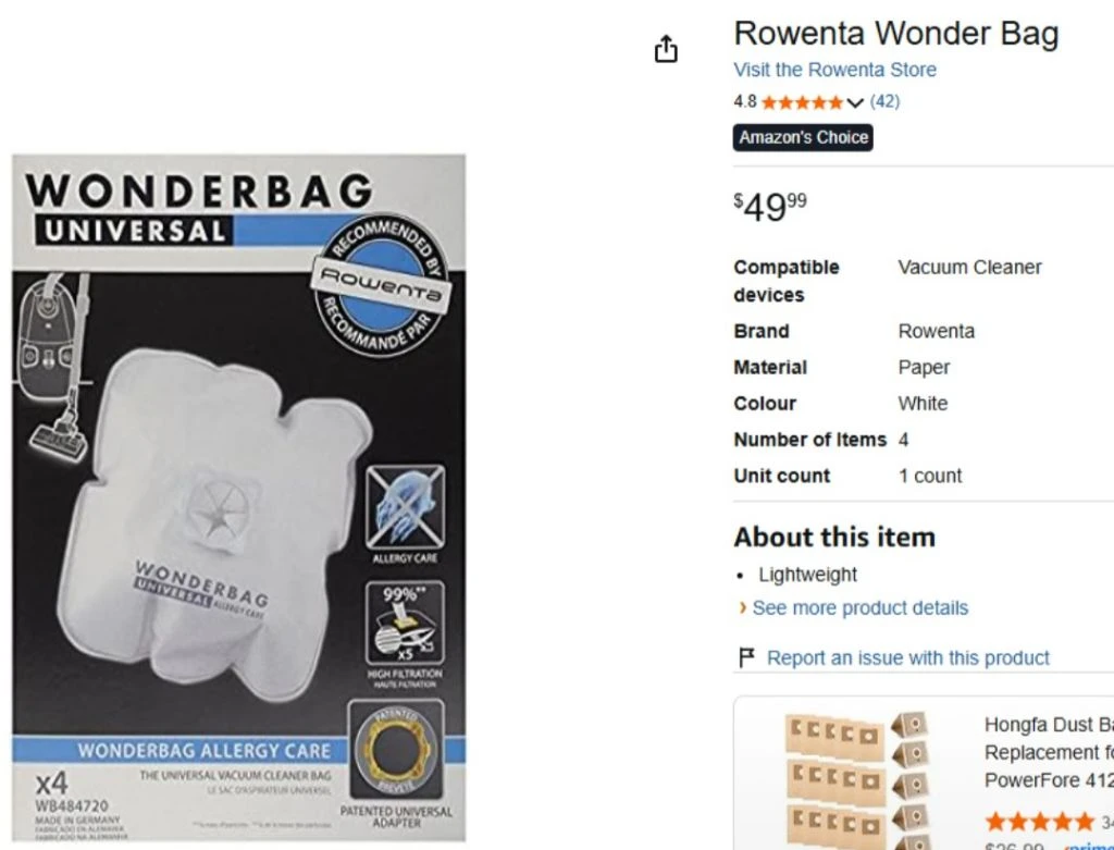 Rowenta Wonderbag Vacuum Bags - 4 Pack