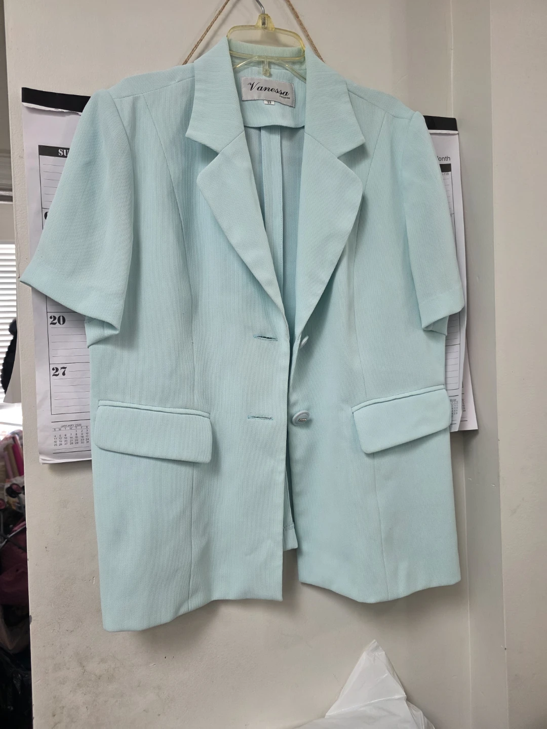 Vanessa Fashion Light Blue Short Sleeve Blazer Size 13
