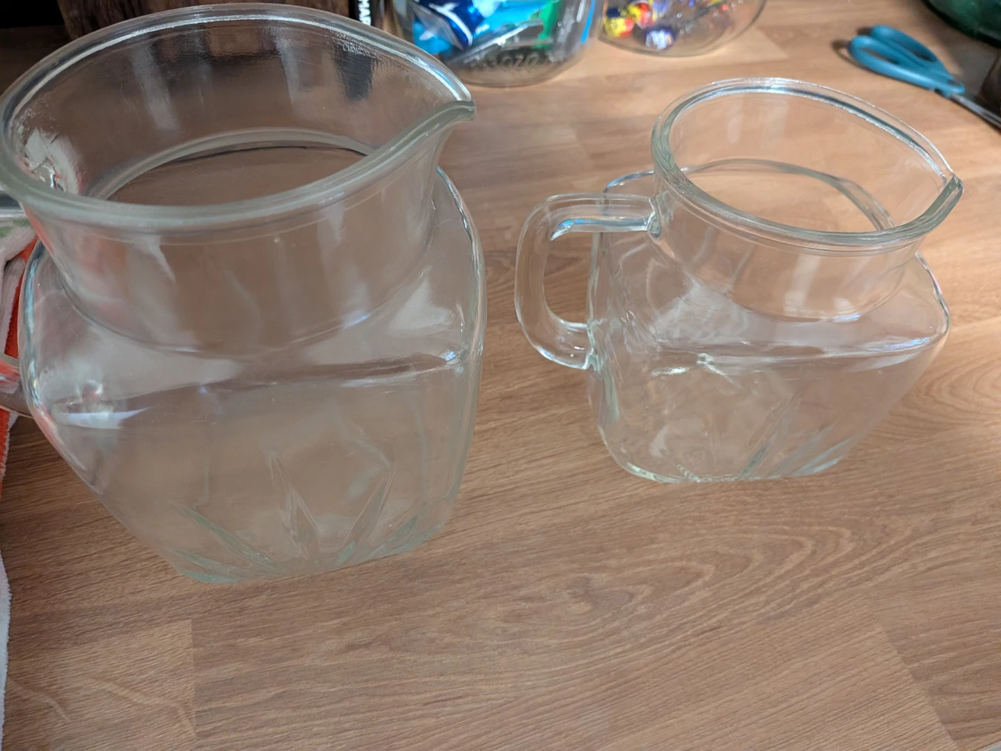 Set of Two vintage Glass Pitchers