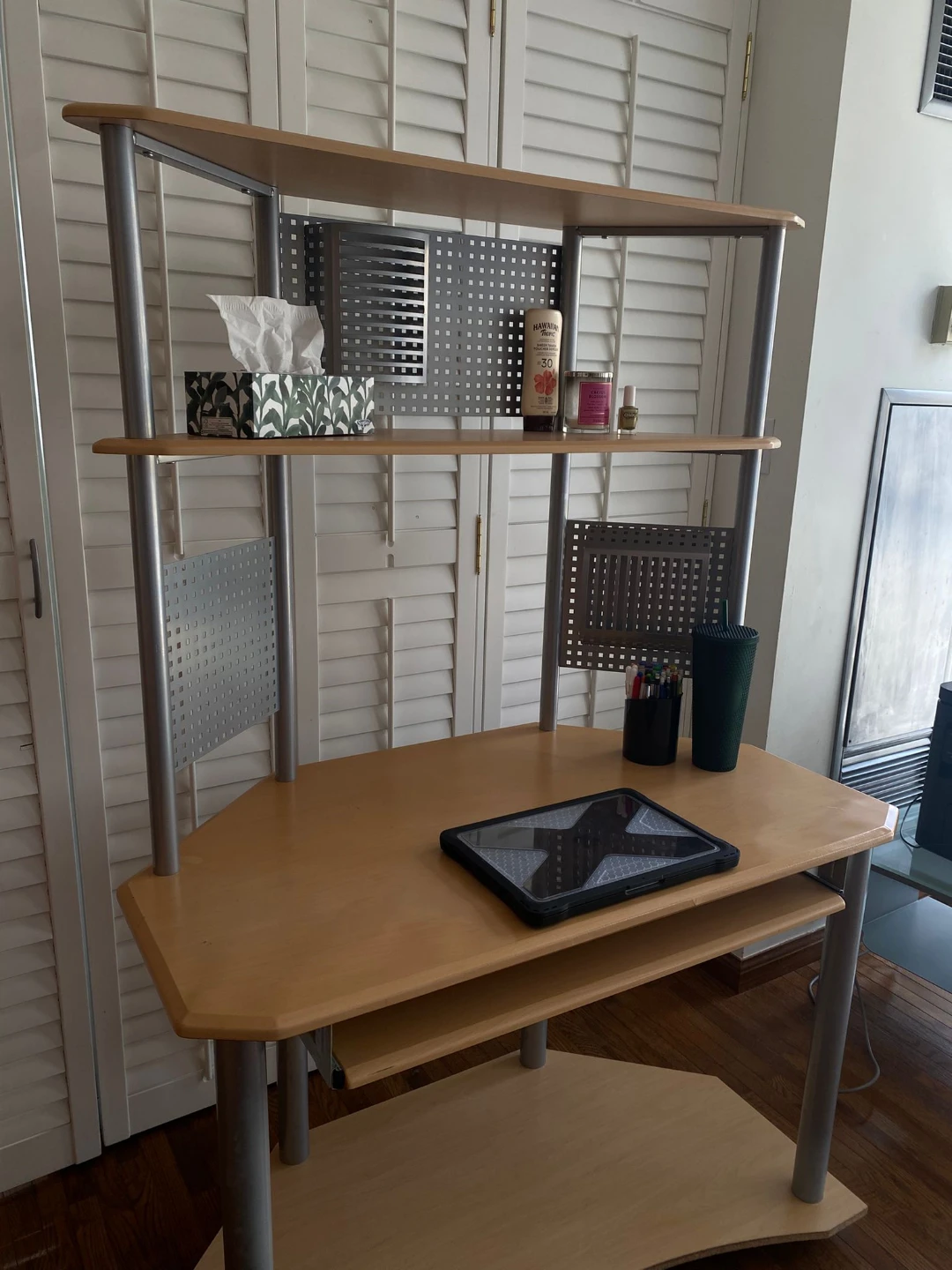 Light Wood and metal Corner Computer Desk - photo 2