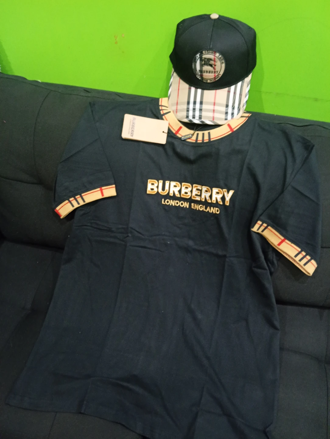 Burberry Black T-Shirt and Cap Set