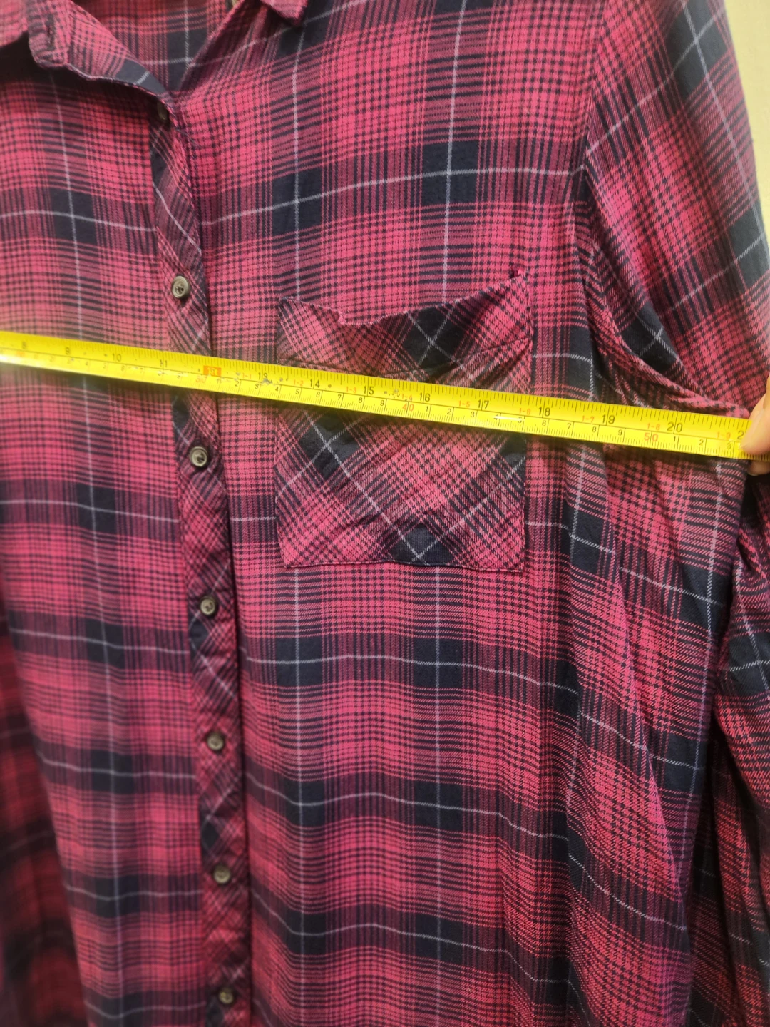 Denver Hayes Pink and navy plaid button-up shirt - photo 5
