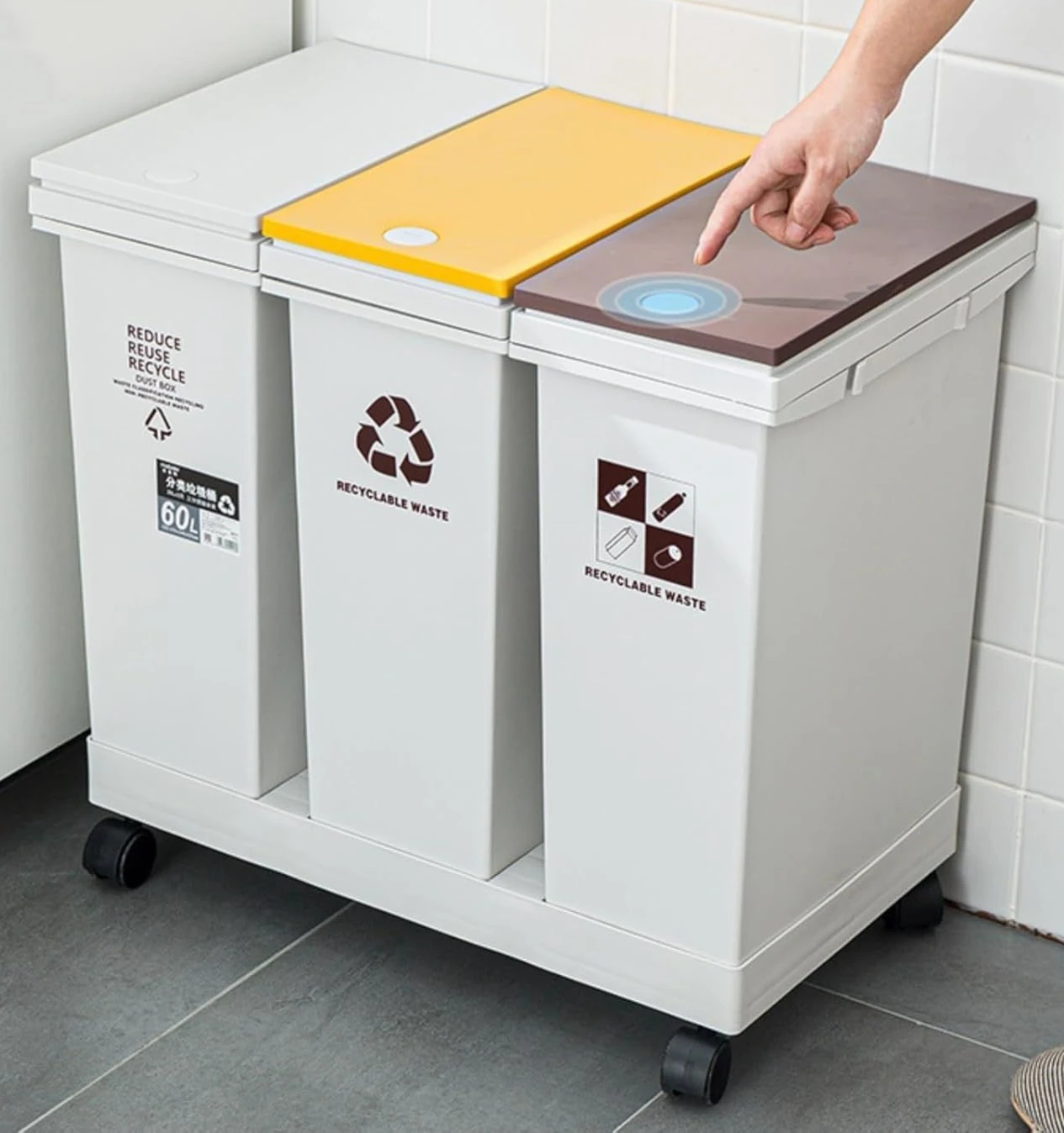 Brand New 3-Compartment Recycling and Waste Bin System