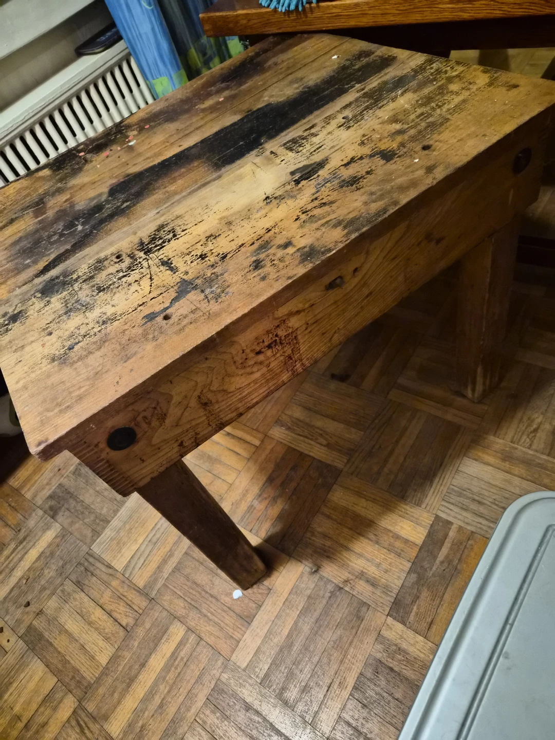 Vintage Solid Wood Butcher Block Side Table - photo 5