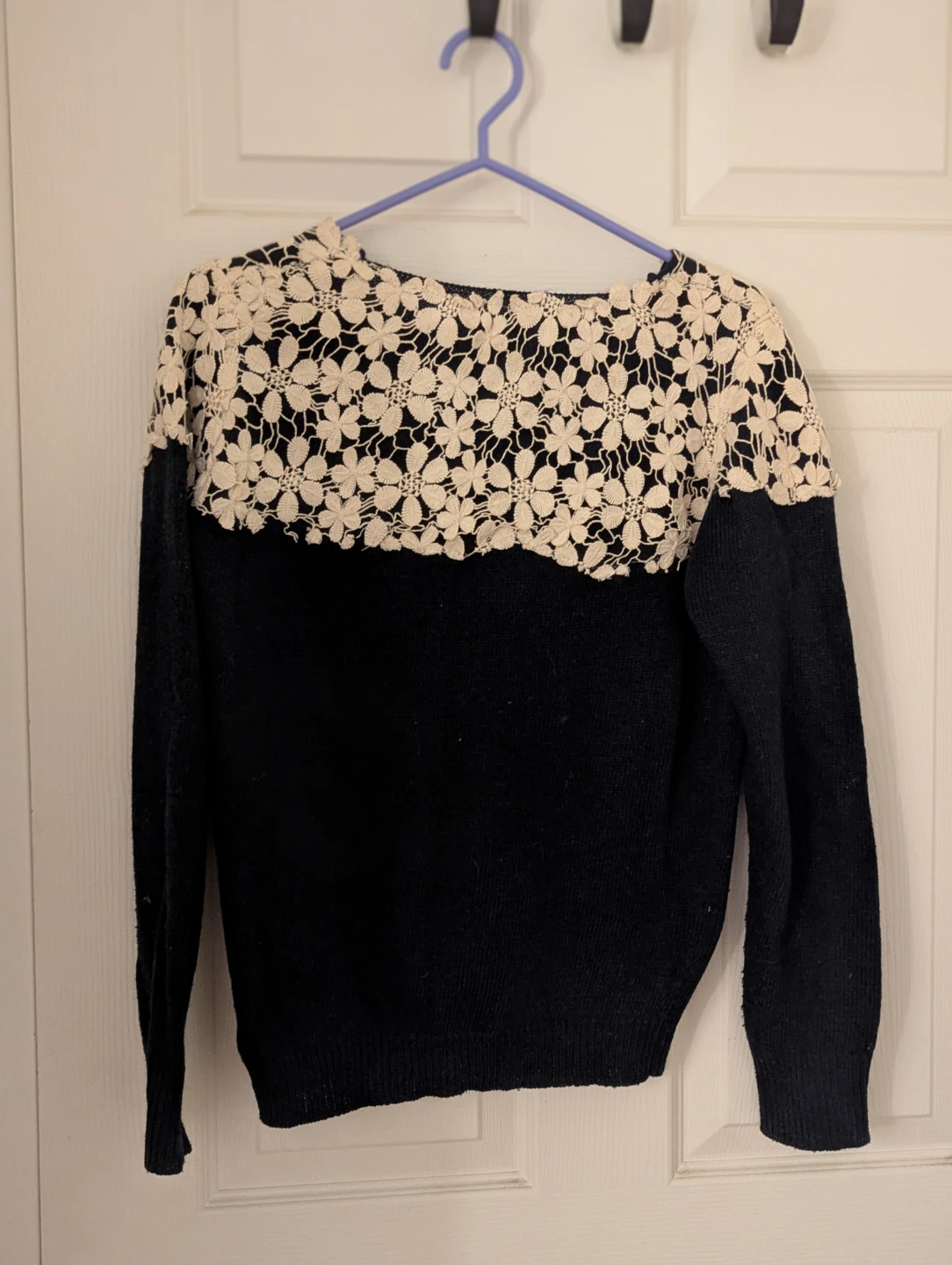 Navy Cardigan with Cream Lace Detail - photo 2