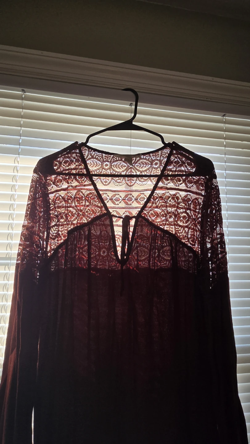 Forever 21 Burgundy Lace Detail Long Sleeve Top
