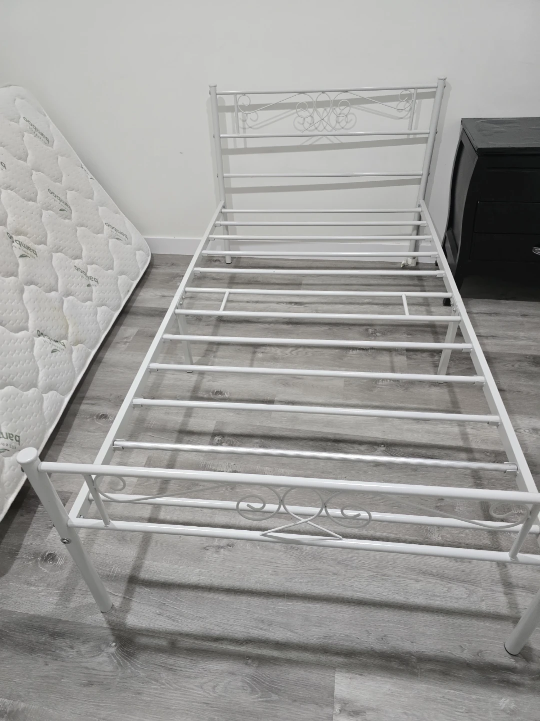 Used White Metal Twin Bed Frame and Bamboo Mattress - photo 5