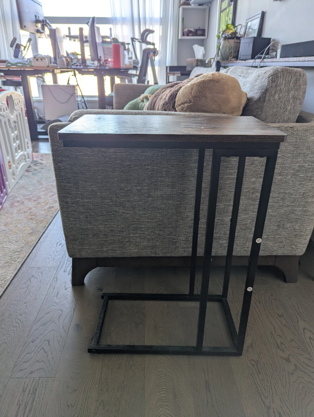 Metal and Wood C-Table Side Table