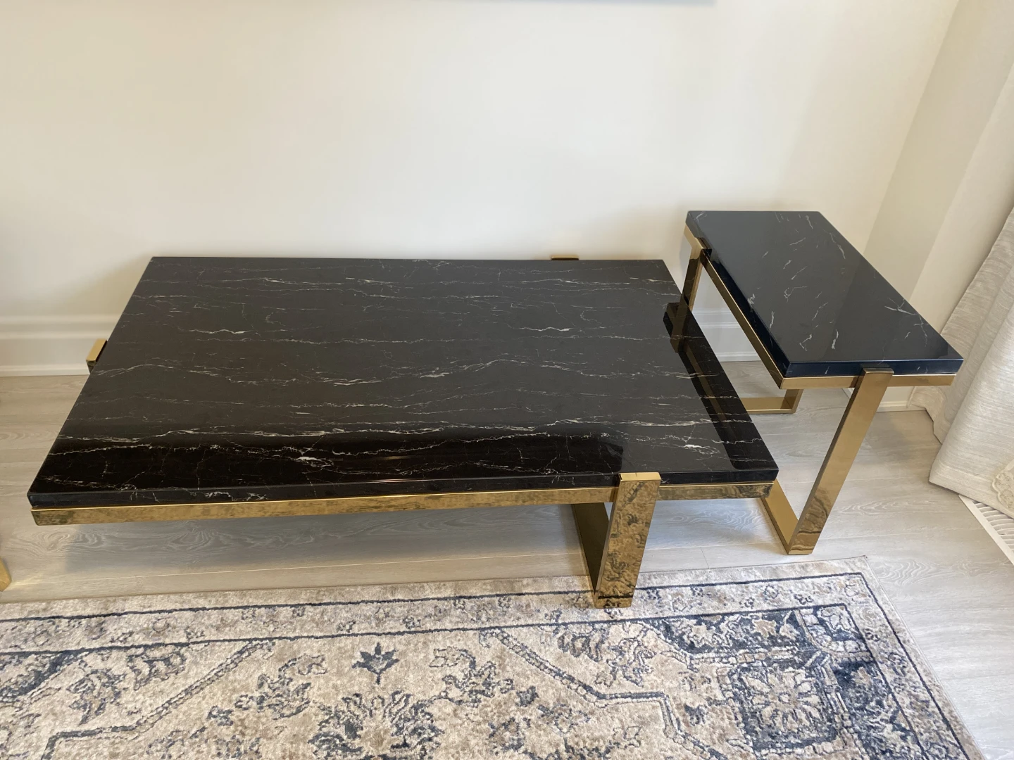 Black Marble Coffee Table and Side Table Set