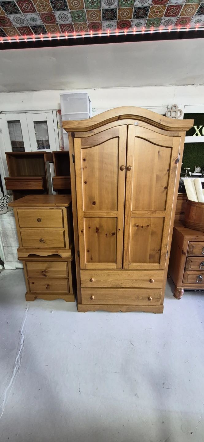 Solid Wood Armoire and Matching Bedside Tables