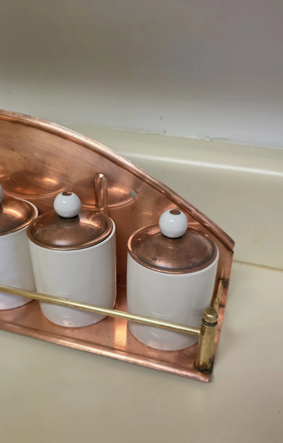 Vintage Copper Wall-Mounted Spice Rack with 6 Jars - photo 3