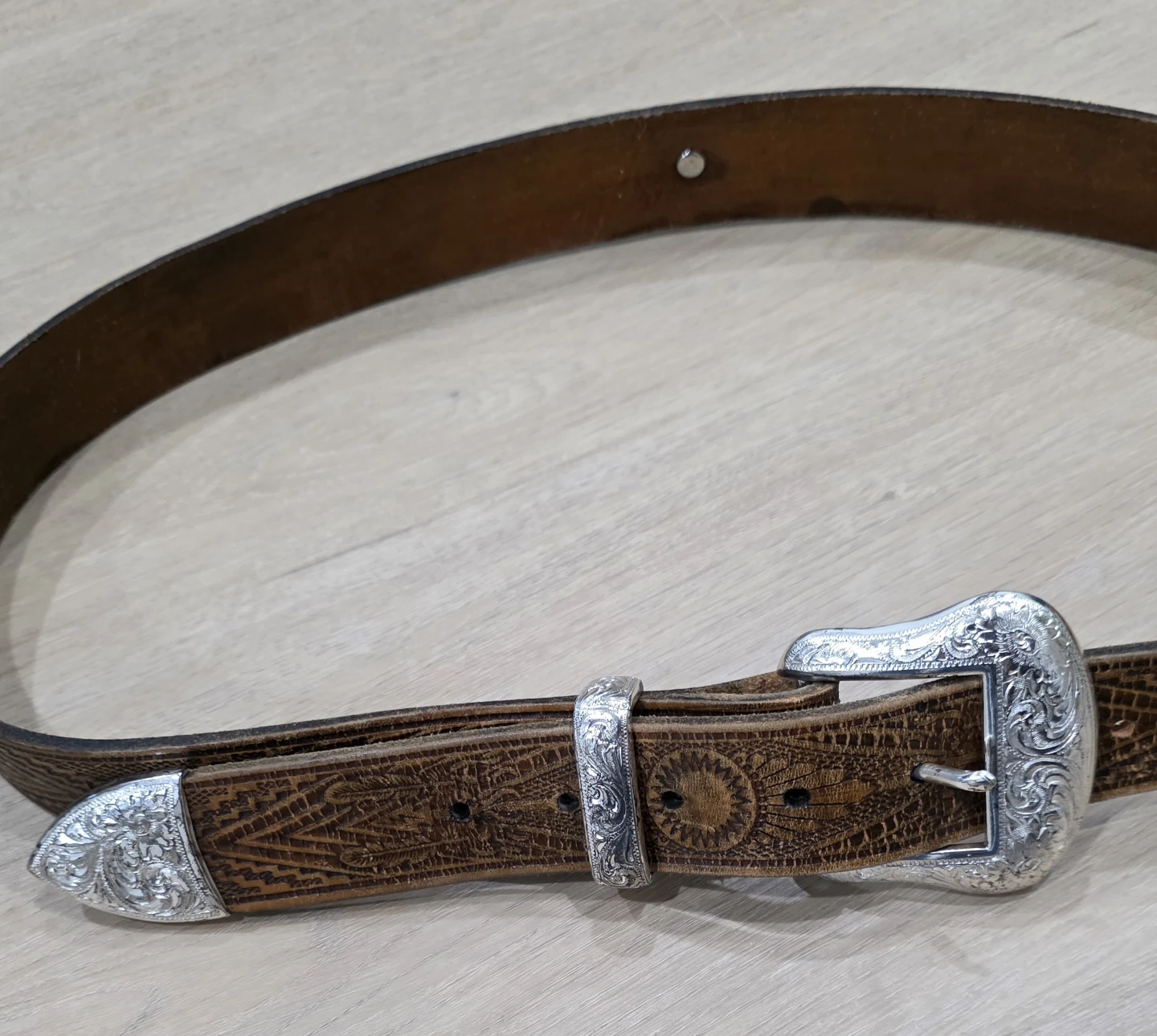 Brown Leather Belt with Silver Buckle - photo 2