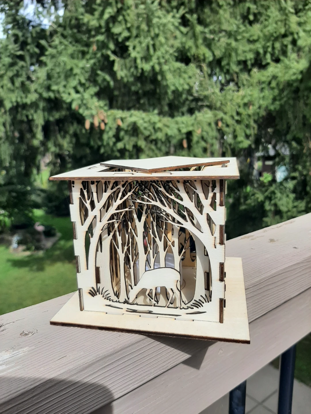 Laser-cut wooden deer forest tea light holder - photo 2