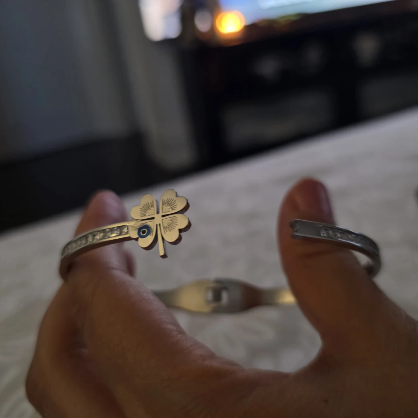 Silver-Tone Four-Leaf Clover Bangle - photo 2