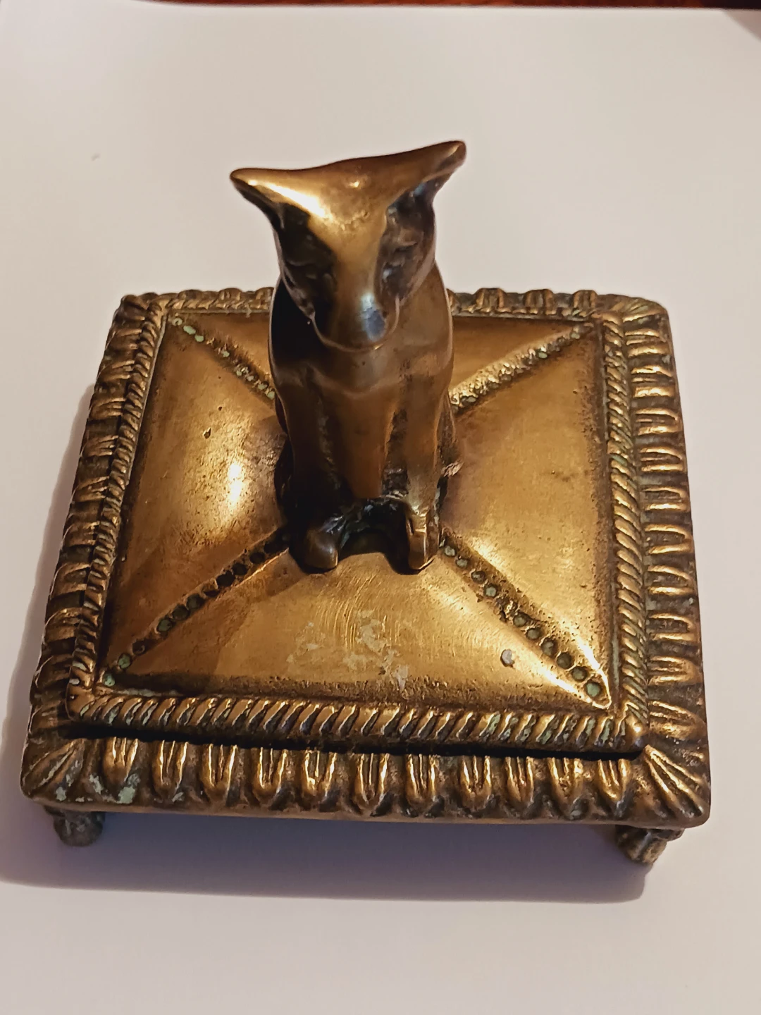 Vintage Brass Trinket Box with Fox Topper