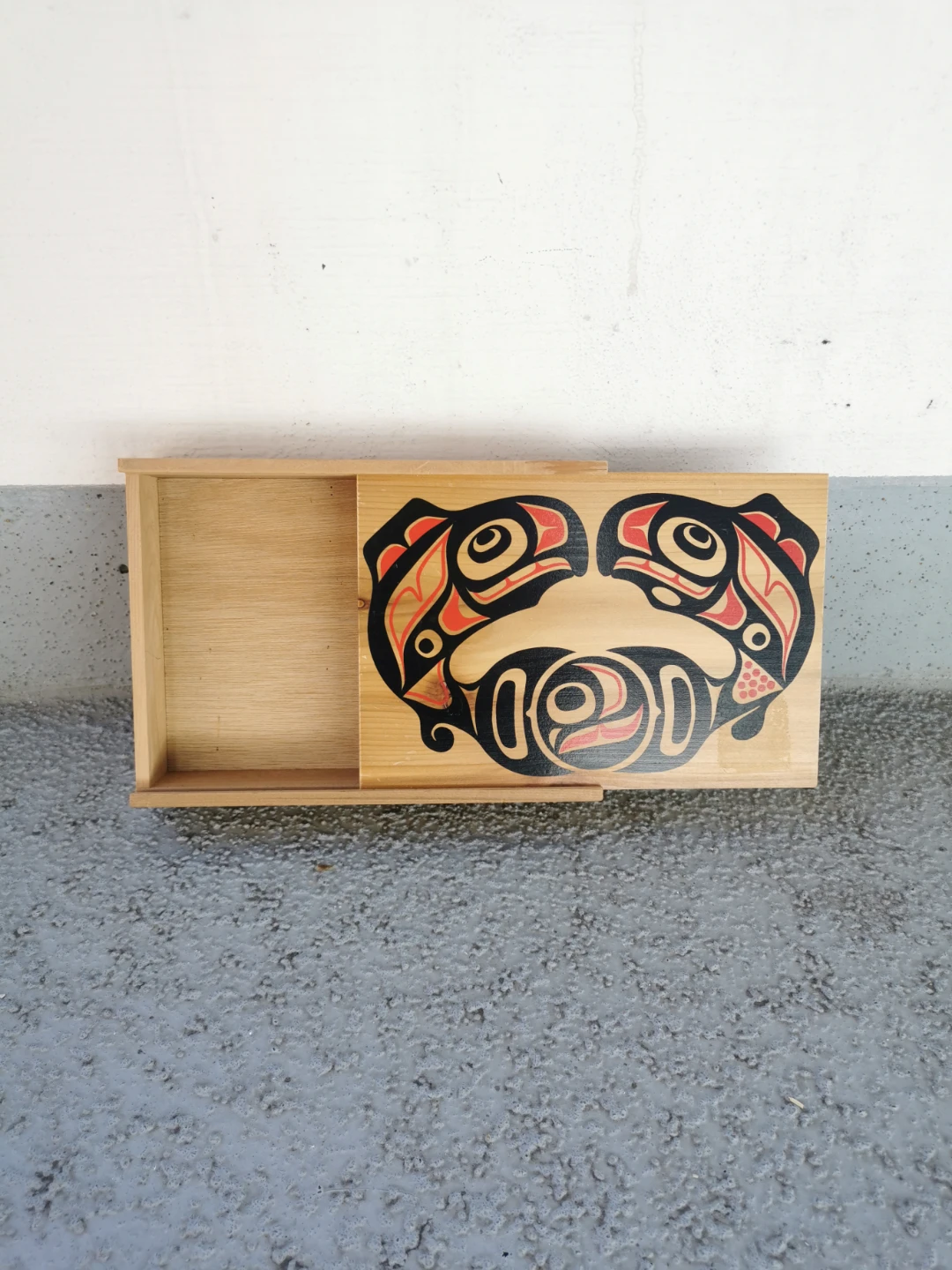 Vintage Indigenous West Coast Art Sliding Lid Wooden Box - photo 5