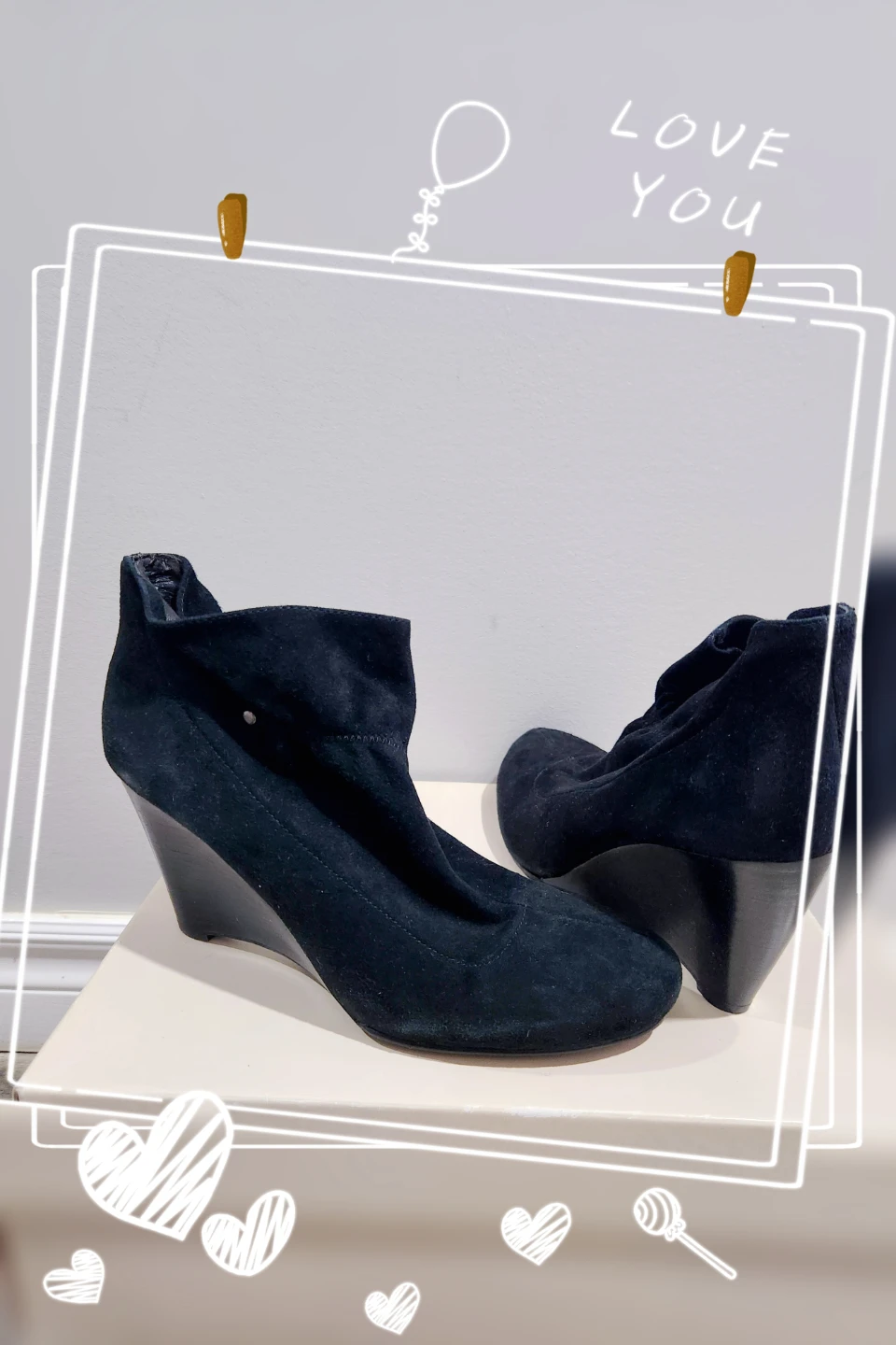 BCBGGeneration Black Suede Wedge Ankle Boots