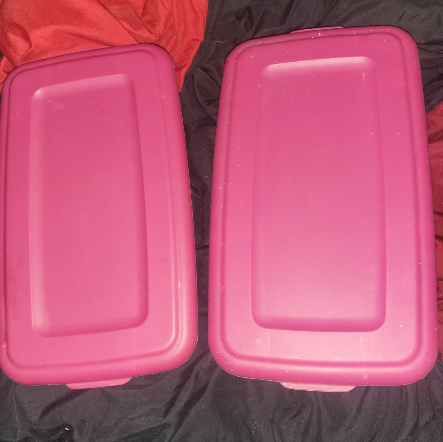 Two clear plastic storage bins with pink lids - photo 3