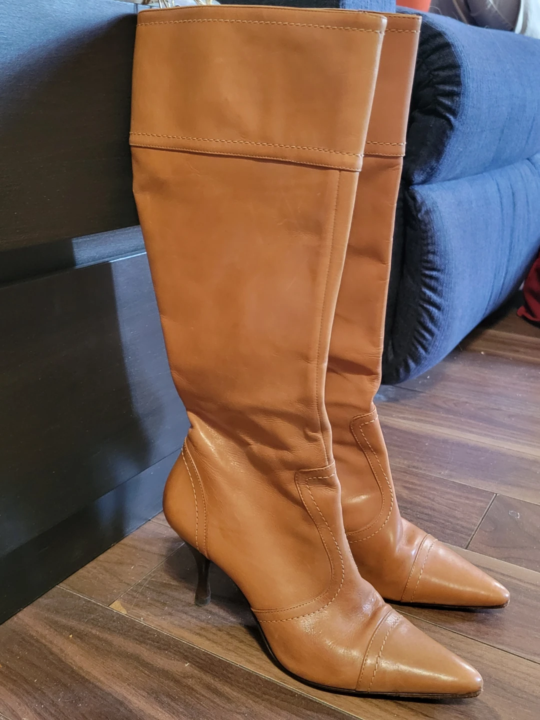 Tan Leather Knee-High Boots