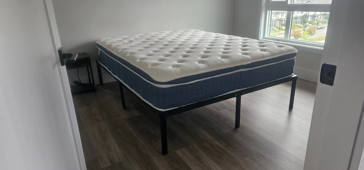Metal Bed Frame with 12 inch Mattress and Matching Nightstand