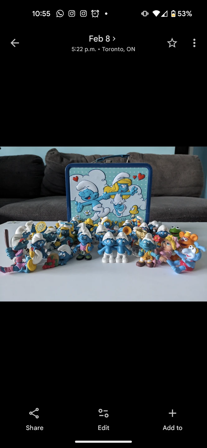 Collection of Vintage Smurf Figures with Tin Lunchbox