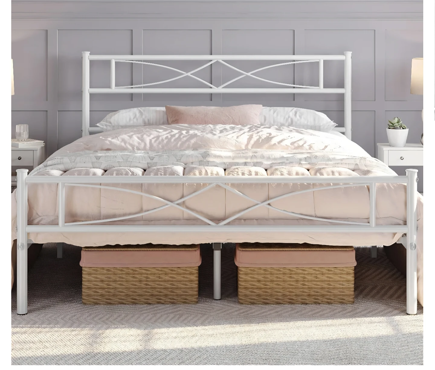 White Metal Queen Bed Frame