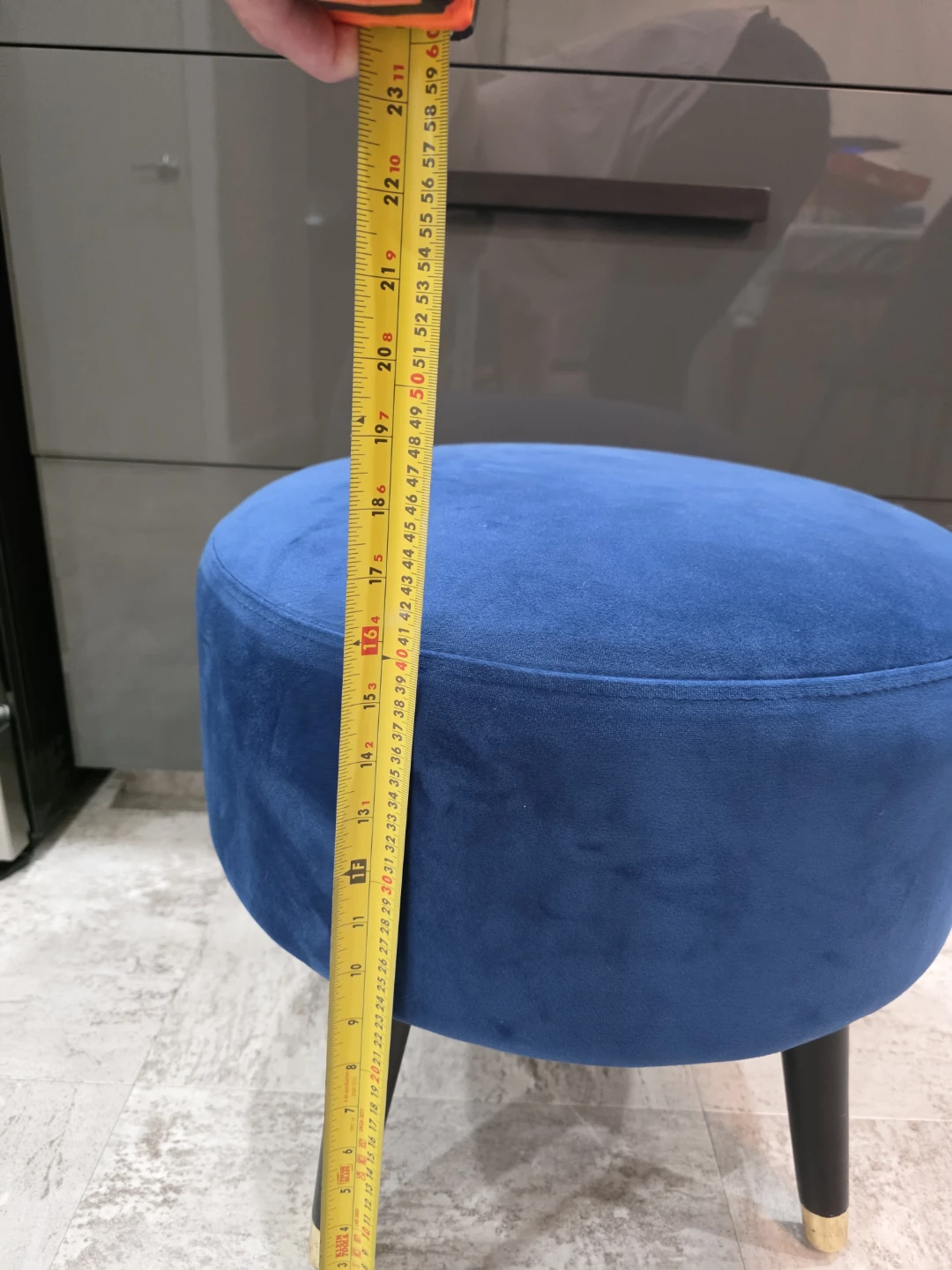 Blue Velvet Round Ottoman - photo 2