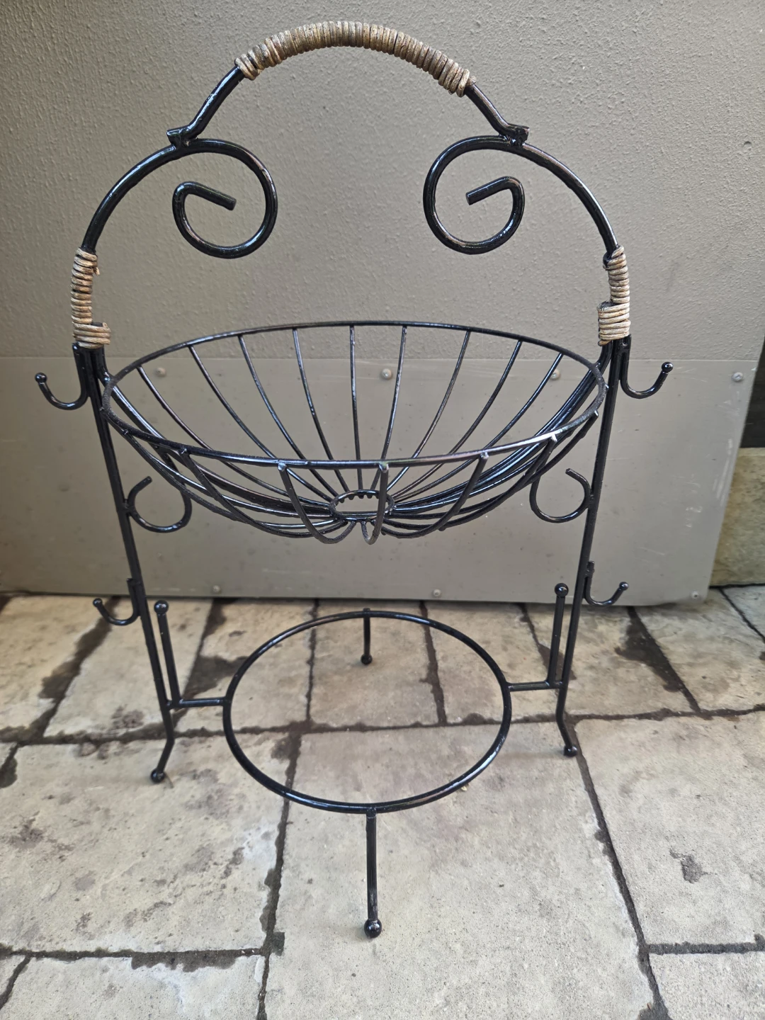 Metal Fruit Basket with Decorative Hooks