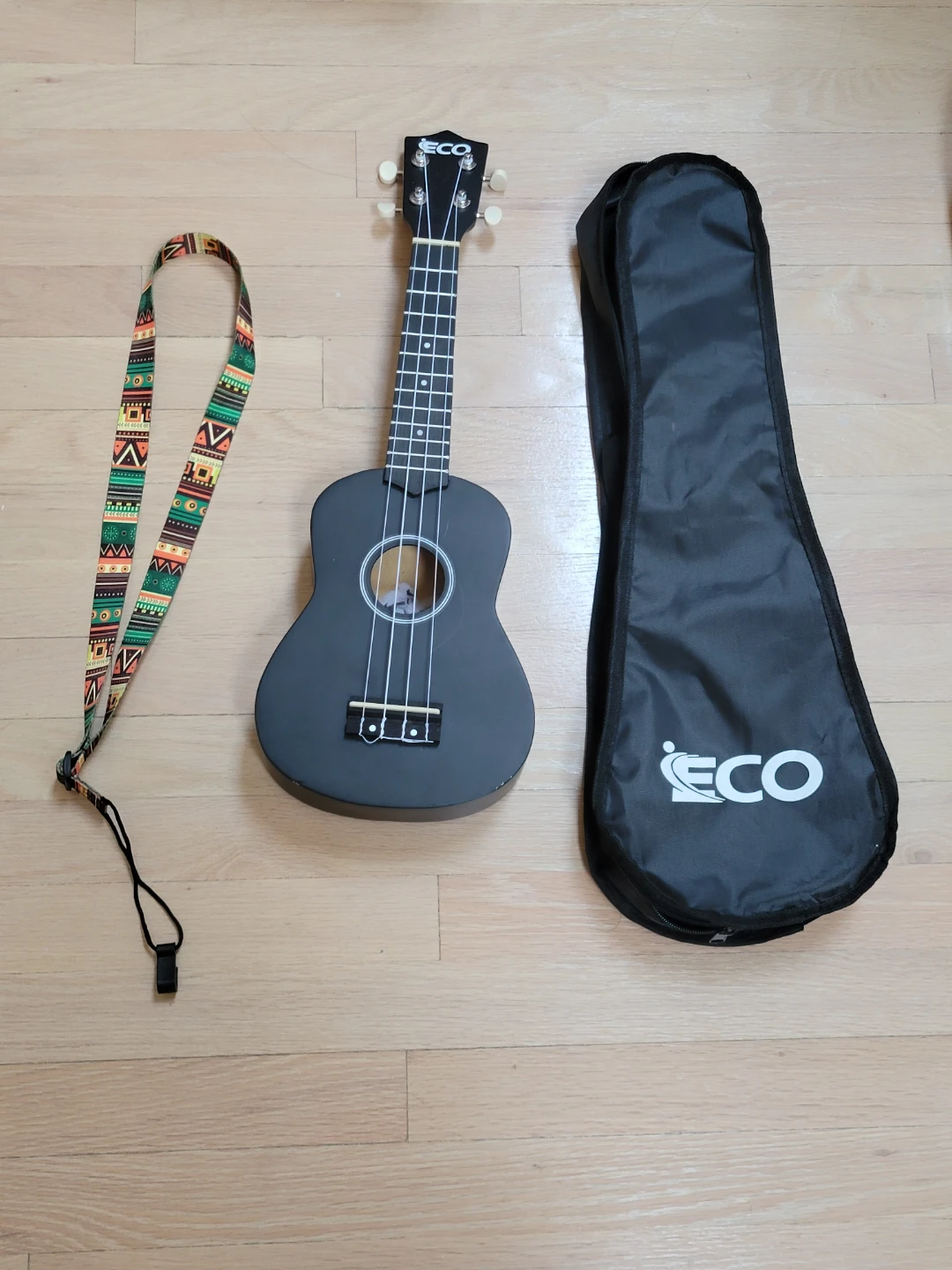 ECO Black Soprano Ukulele with Strap and Case