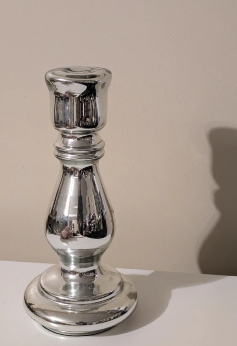 Silver Mercury Glass Candlestick Holder