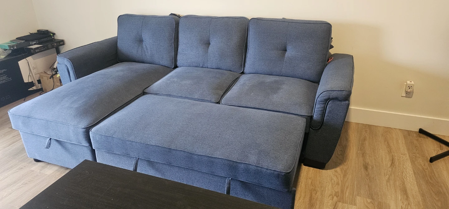 Blue Fabric Sectional Sofa Bed with Storage - photo 2