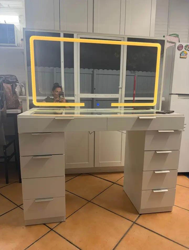 White Vanity Table with LED Mirror