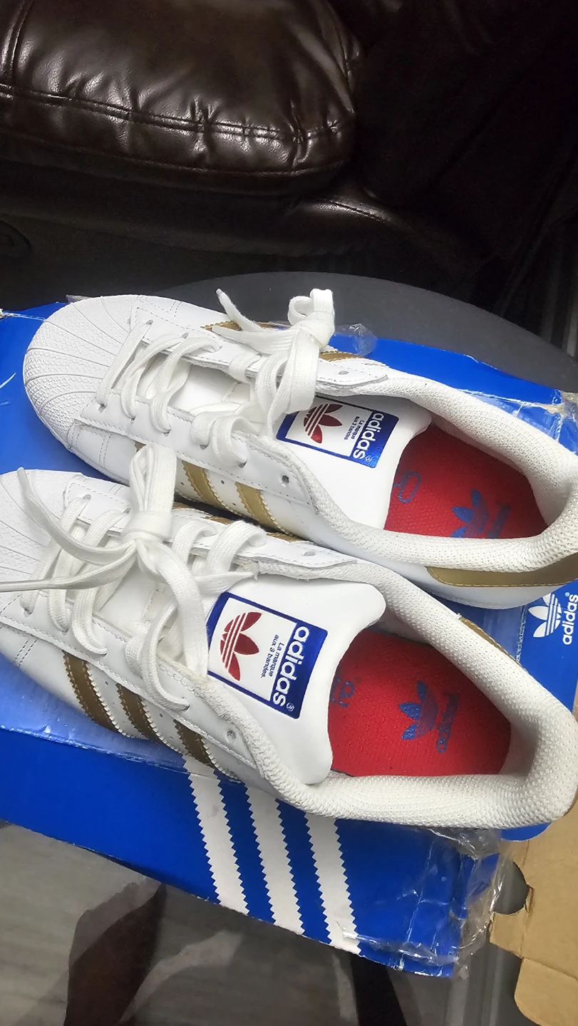 Adidas Superstar White and Gold Sneakers
