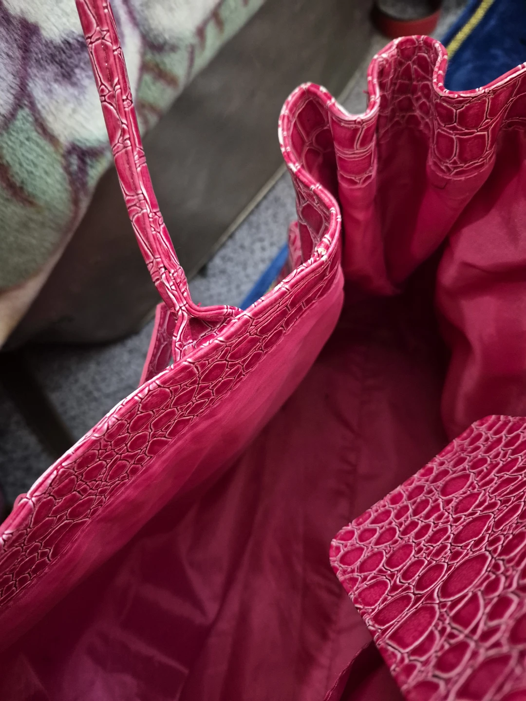 Bright Pink Faux-Croc Shoulder Bag - photo 2