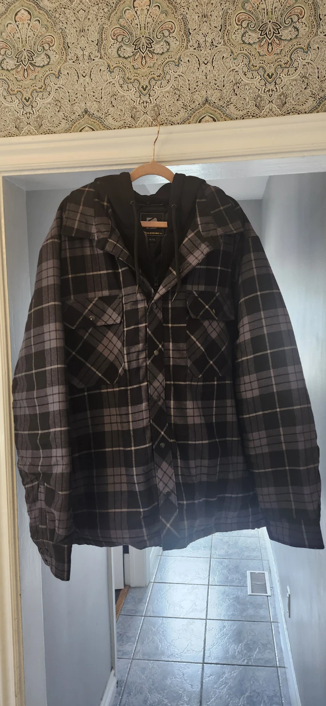 Plaid Hooded Jacket- XL with quilt lining